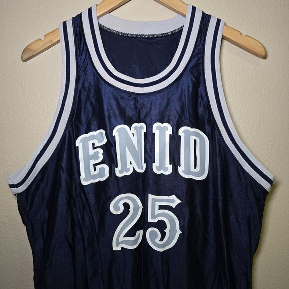 Vintage Powers Men’s Size 46 Enid Outlaws #25 Basketball Jersey Navy Blue TBL - Picture 3 of 15